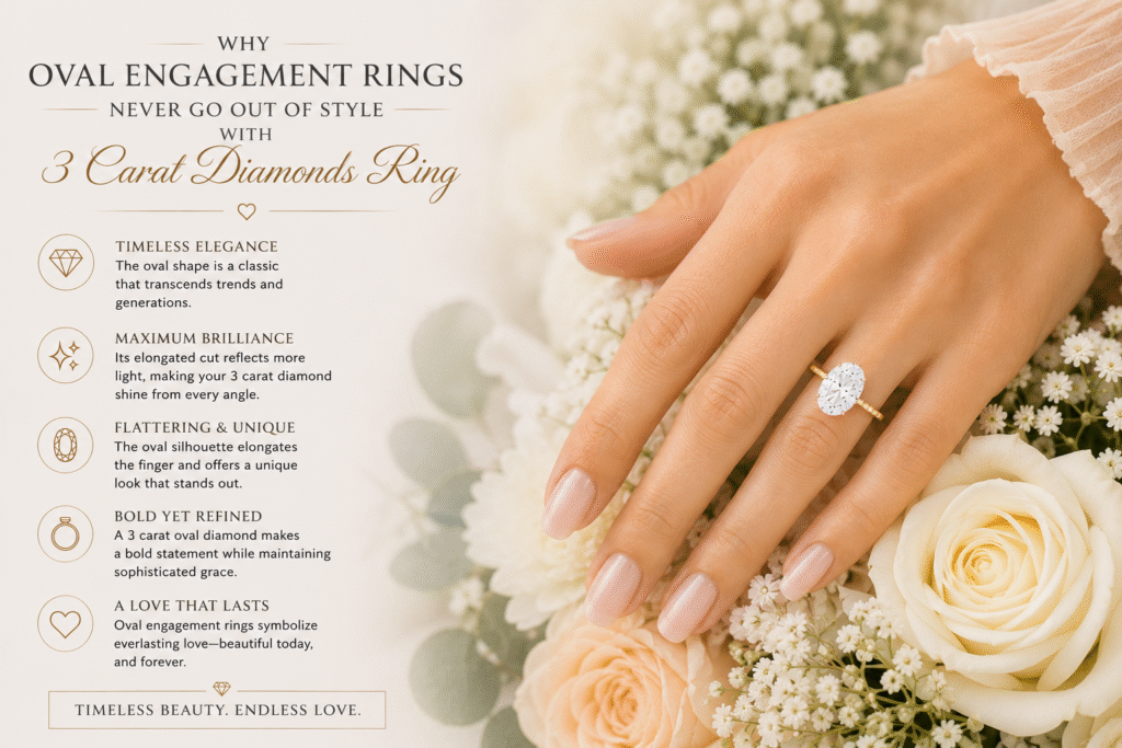 why oval engagement rings never go out of style with 3 carat diamonds